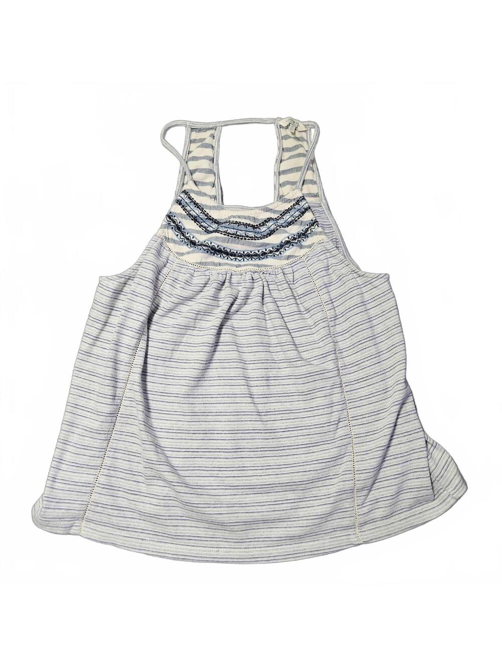 Lucky Brand Womens XL Spaghetti Strap Tank Top Striped Blue White Boho Hippy